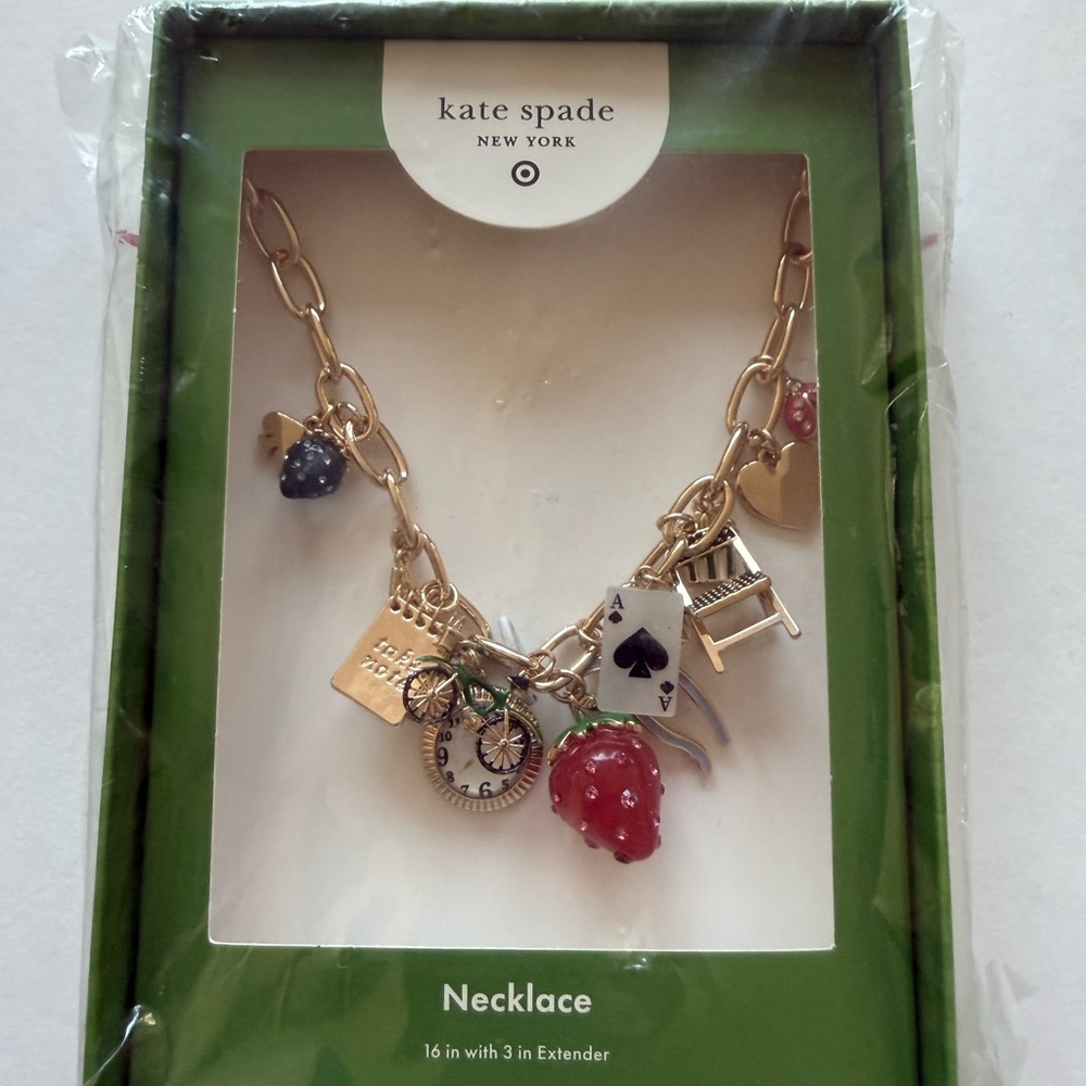 kate spade Gold-Tone Charm Necklace with Red Strawberry and Black Accent - Picture 7 of 7